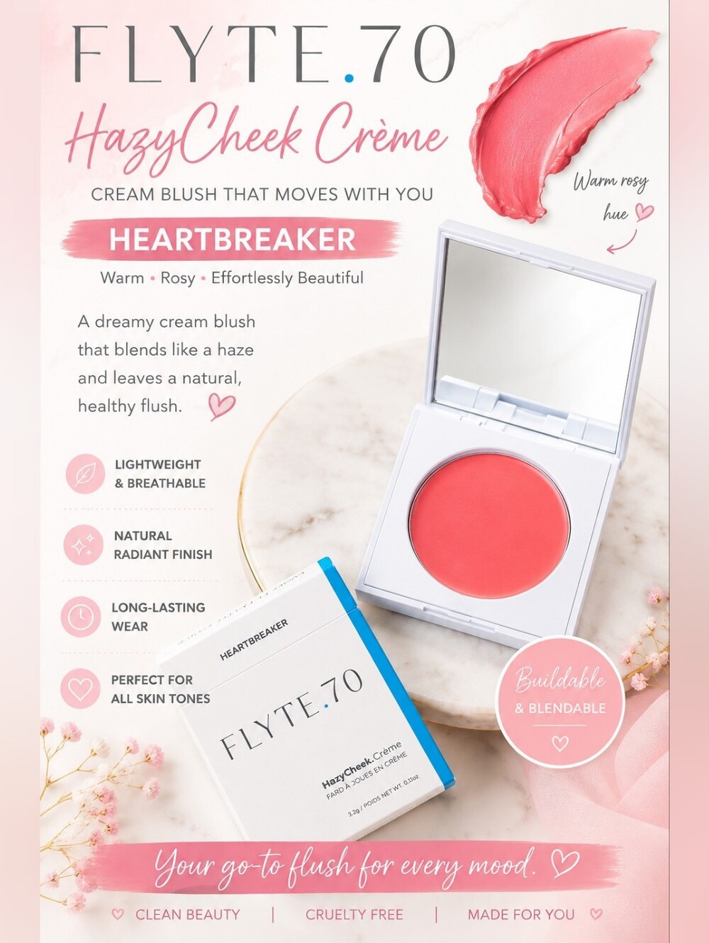 Flyte.70 HazyCheek Crème blush in the shade Heartbreaker NIB